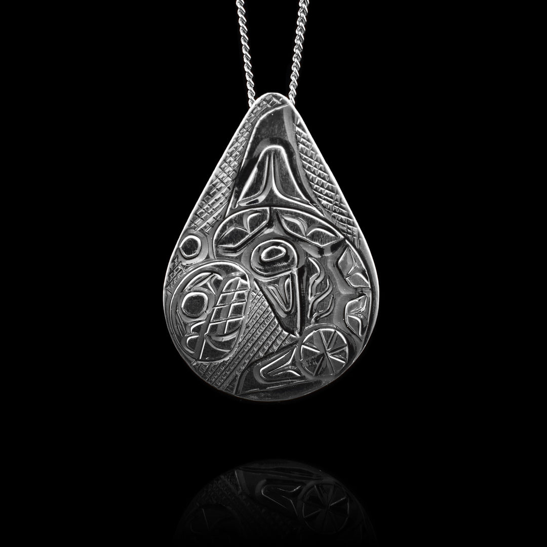Indigenous design Sterling Silver Orca Teardrop Pendant