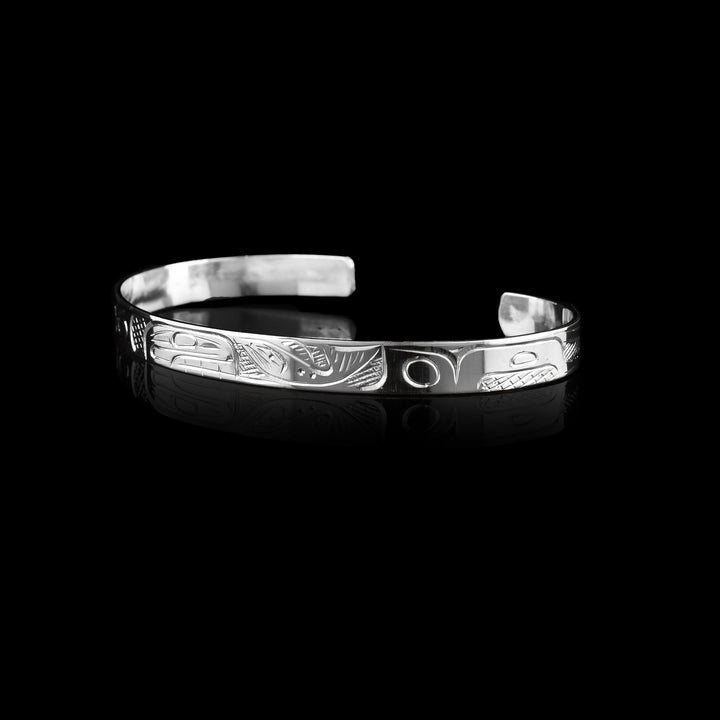 Sterling Silver  Orca and Salmon Cuff Bracelet 