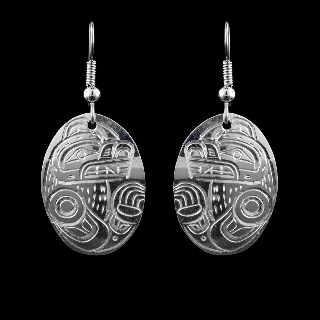 Sterling Silver Oval Bear Dangle Earrings