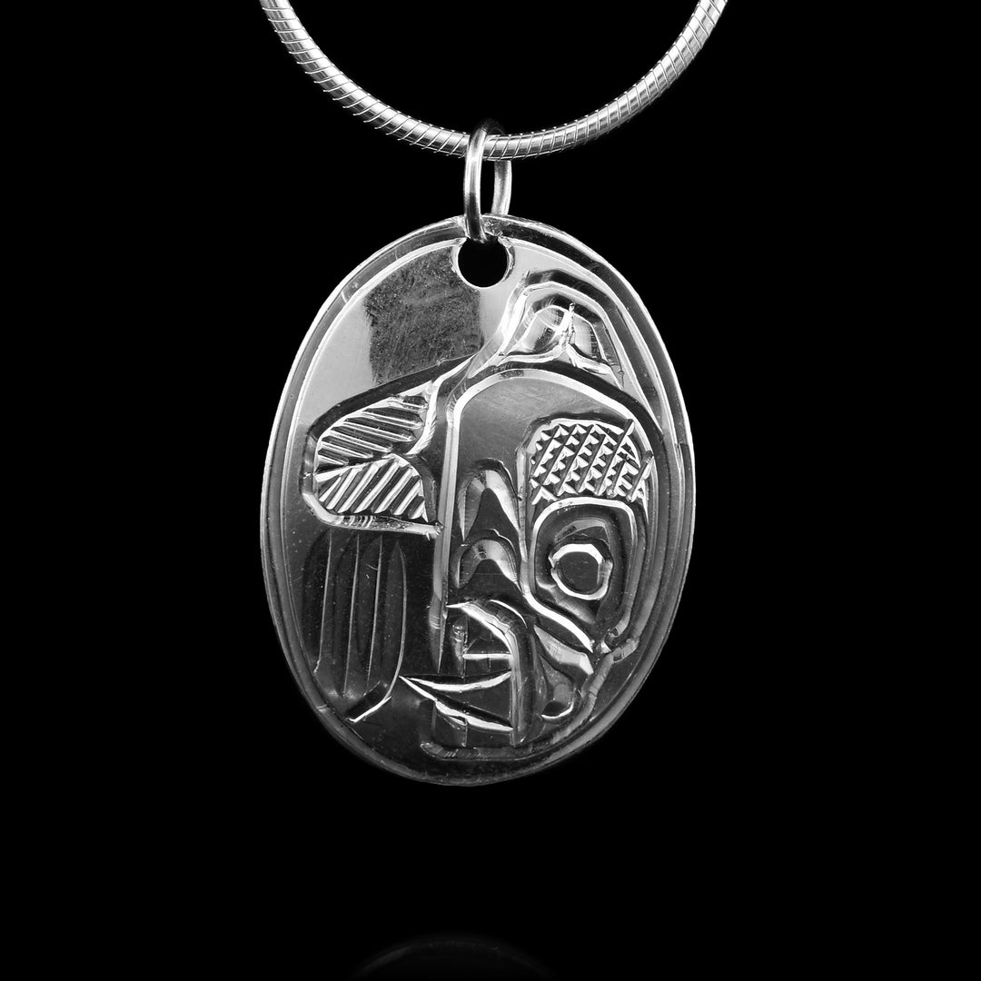 Sterling Silver Oval Bear Pendant