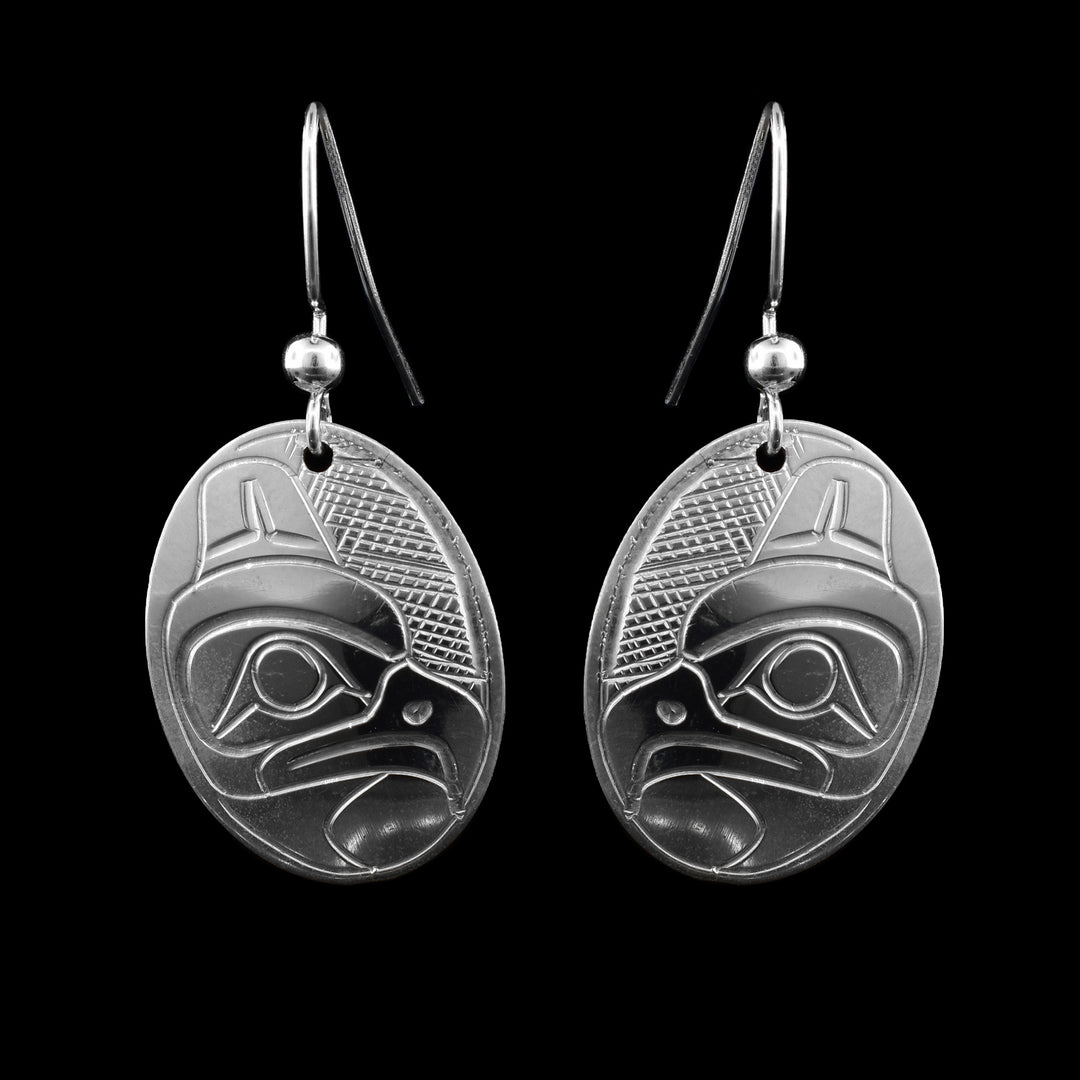 Sterling Silver Oval Thunderbird Earrings