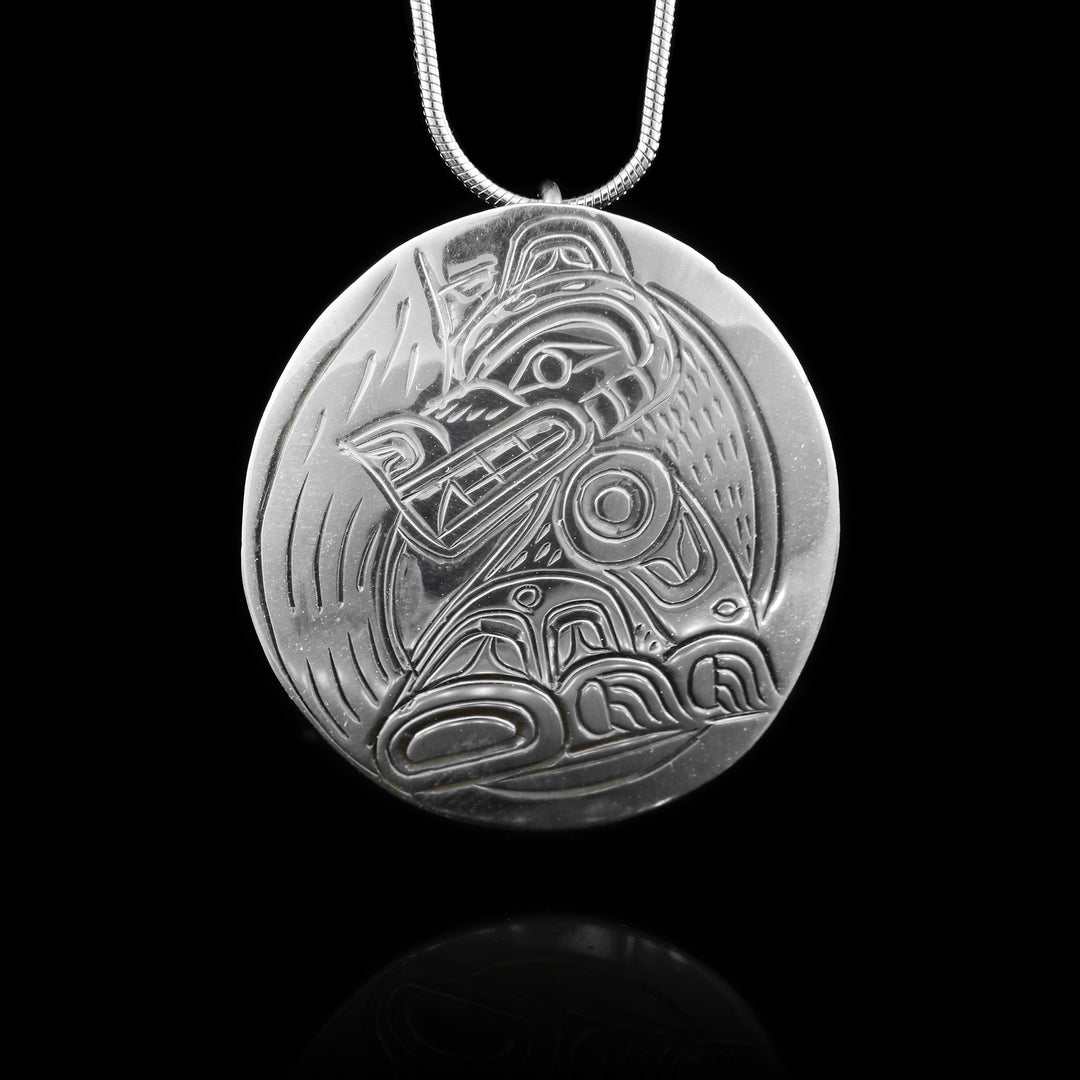 Sterling Silver Oval Wolf Pendant