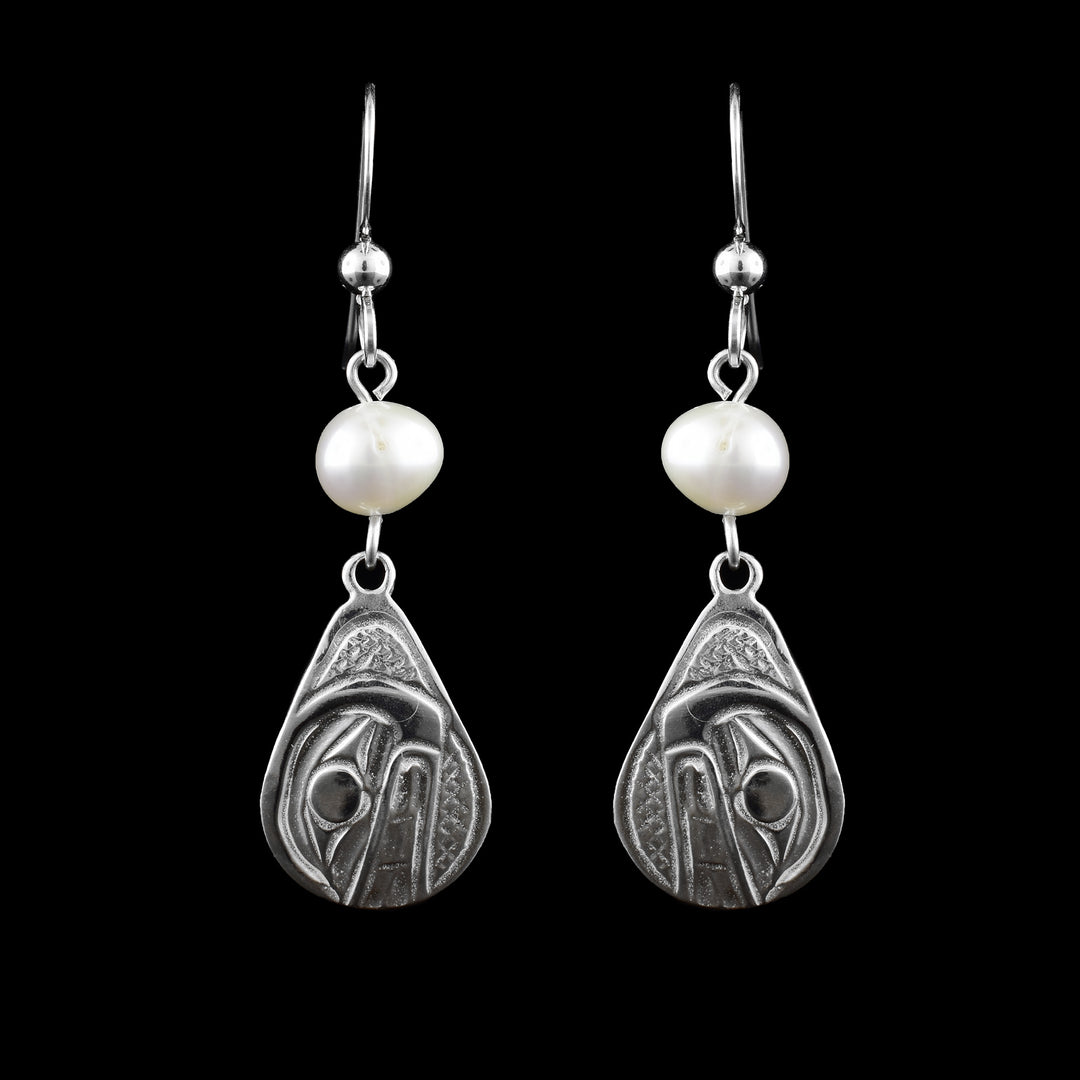  Sterling Silver Pearl Orca Teardrop Earrings
