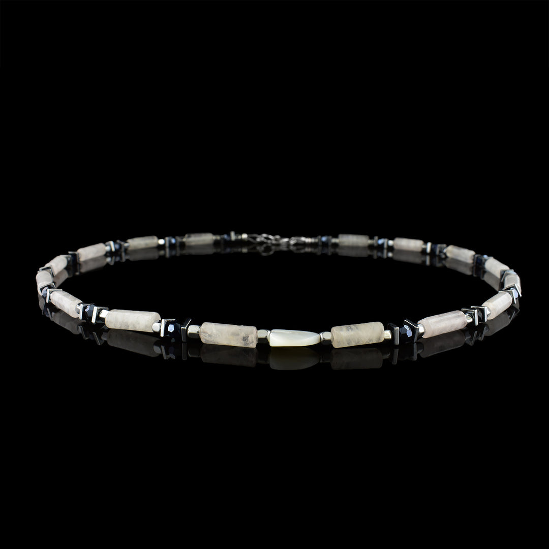 Sterling Silver Quartz & Hematite Cylinder Necklace
