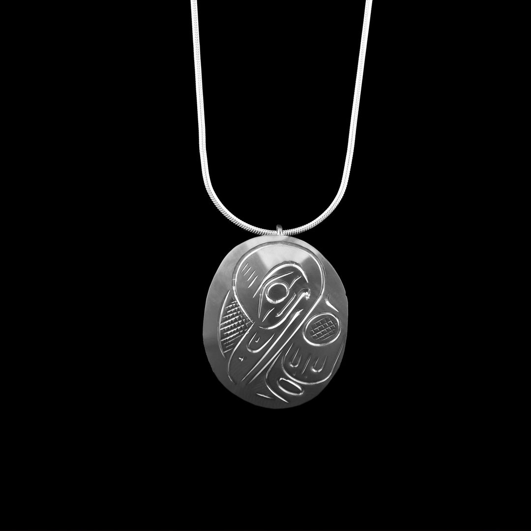 Sterling Silver Oval Raven Pendant