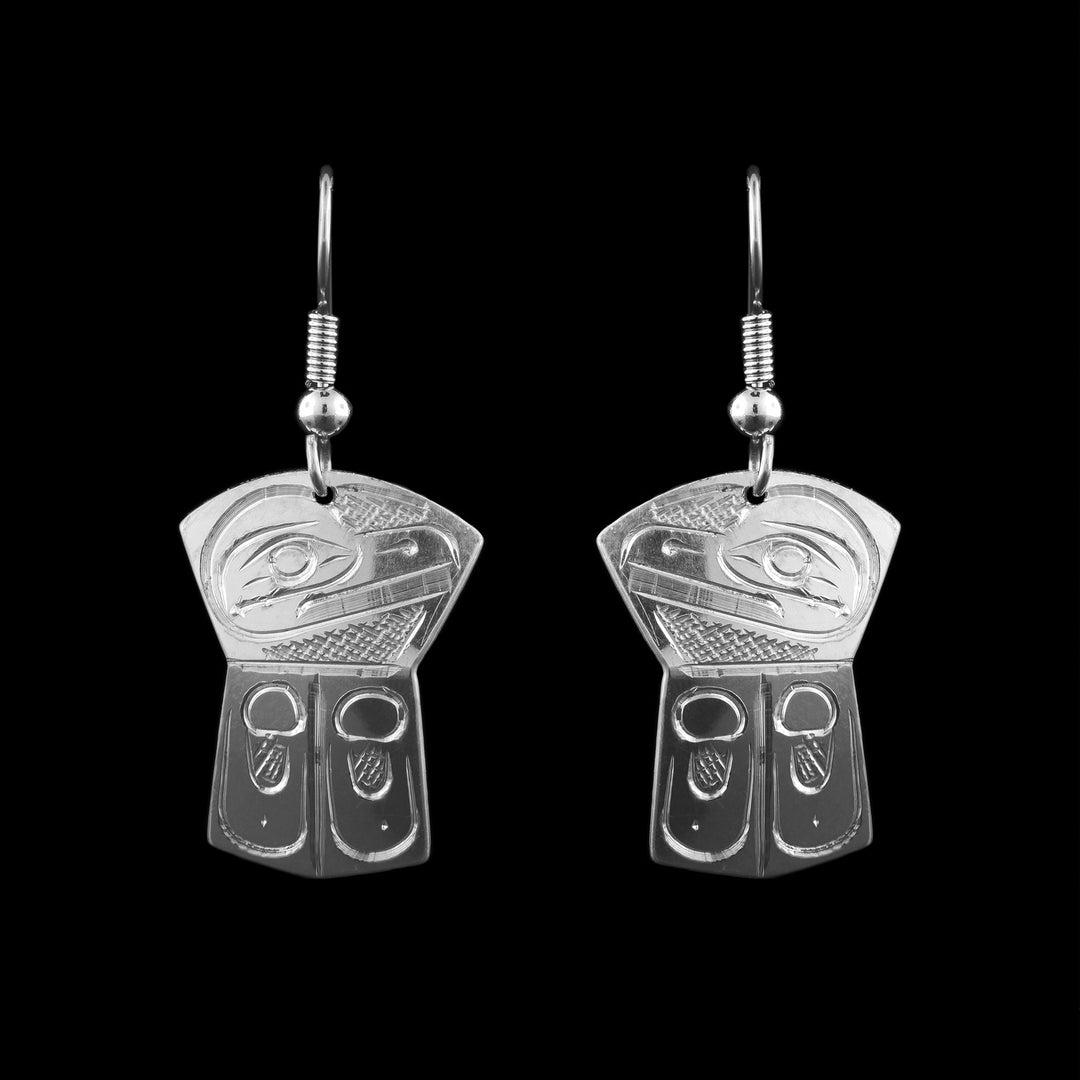 Sterling Silver Raven Shield Earrings