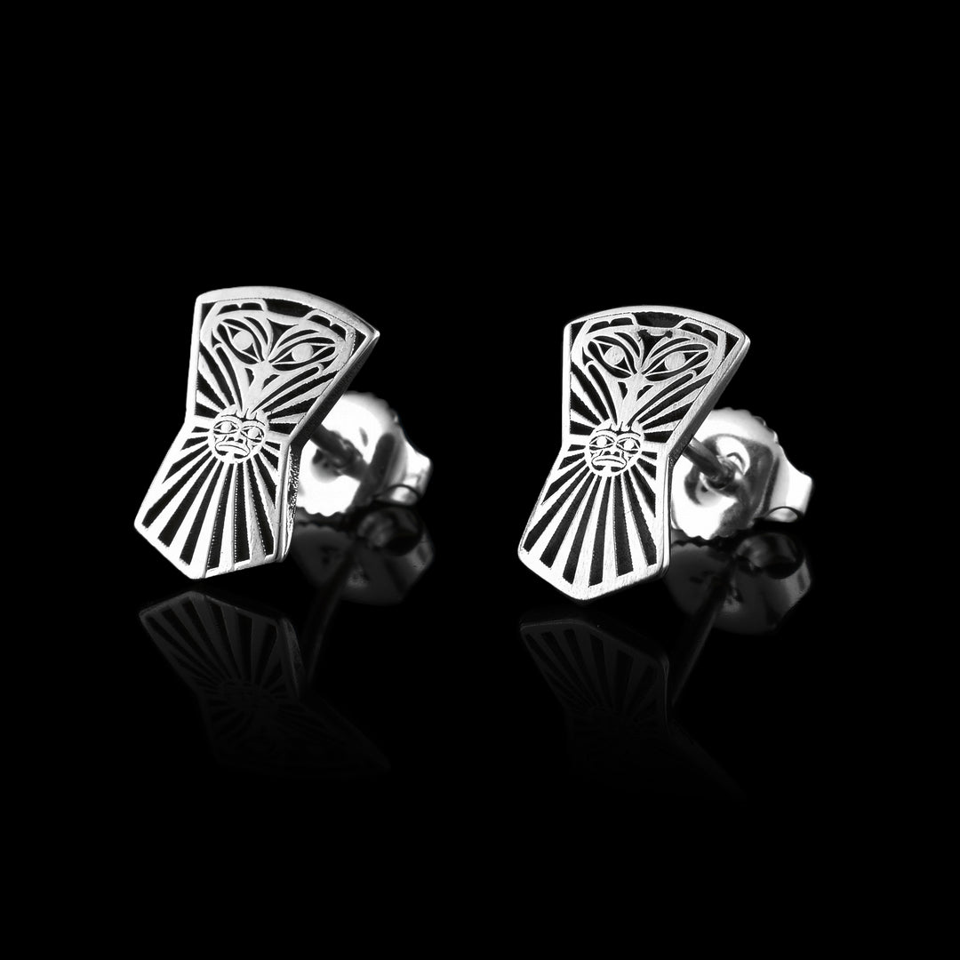 Sterling Silver Raven Sun Shield Studs
