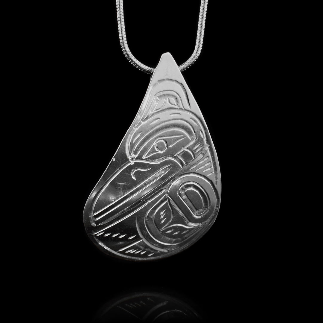 Sterling Silver Raven Teardrop Pendant