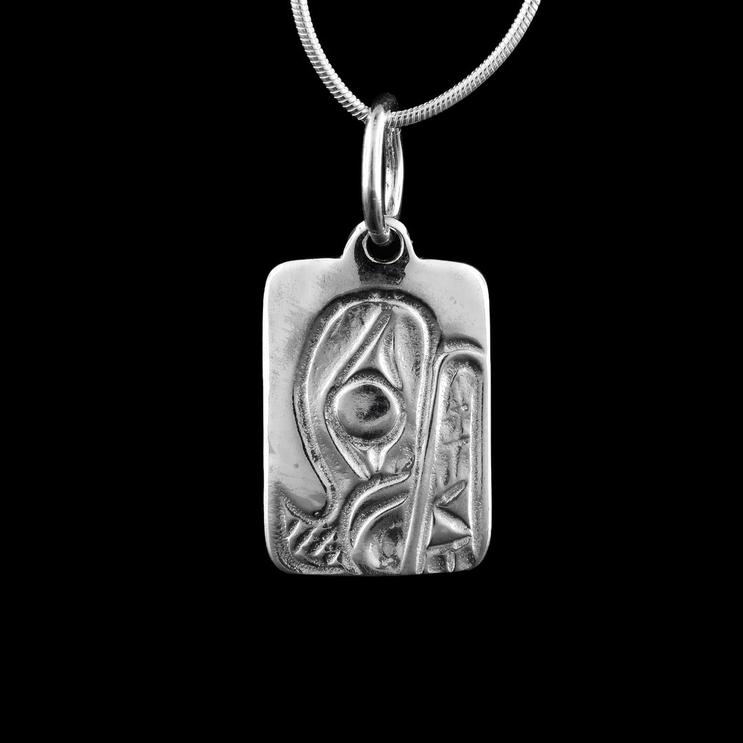 Sterling Silver Rectangle Bear Pendant