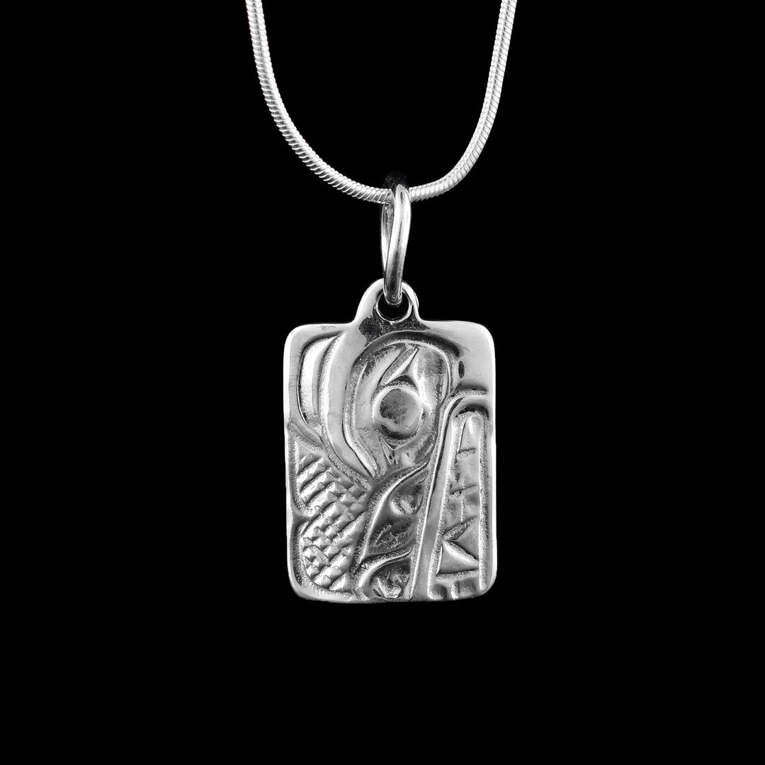 Sterling Silver Rectangle Wolf Pendant