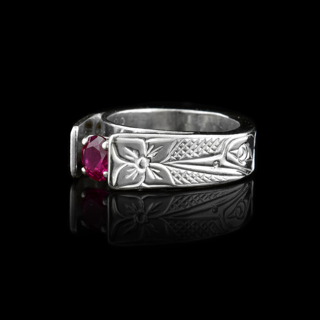 Sterling Silver Red Cubic Zirconia Hummingbird Solitaire Ring
