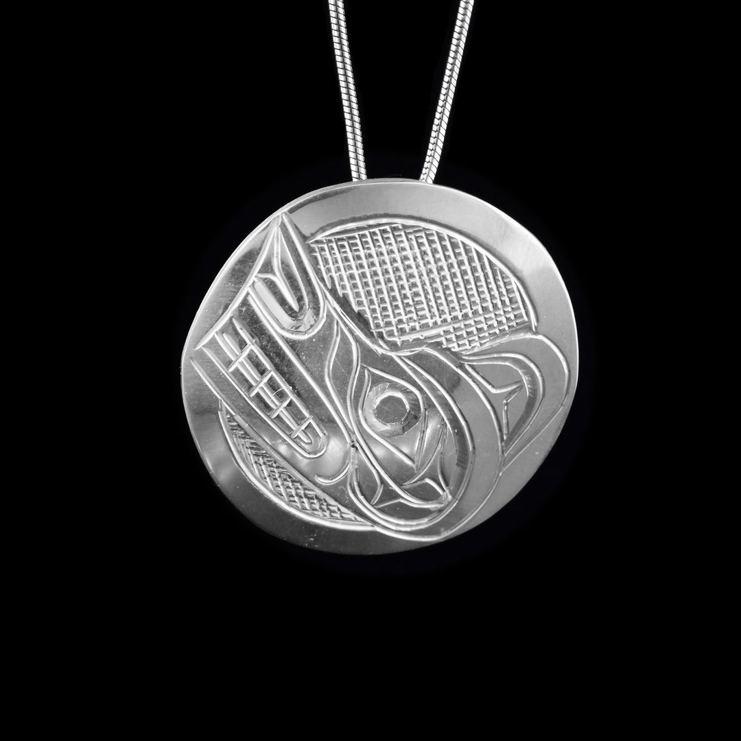Sterling Silver Round Wolf Pendant
