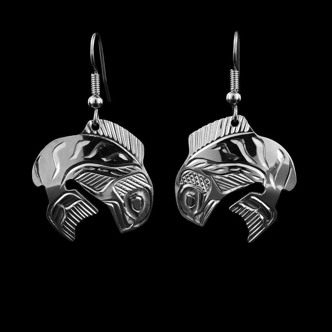 Sterling Silver Salmon Dangle Earrings