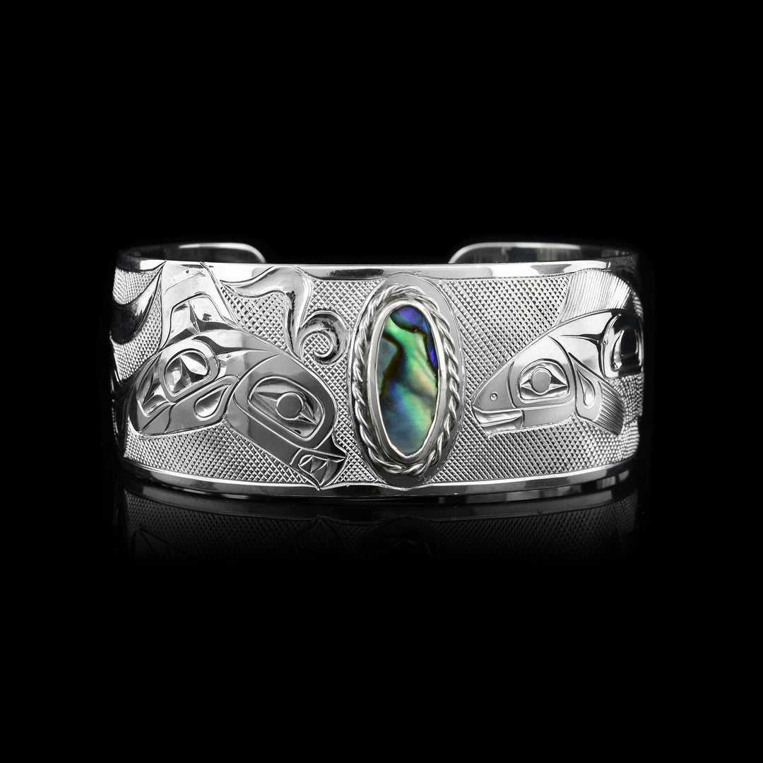 Sterling Silver Salmon Orca Cuff with Abalone
