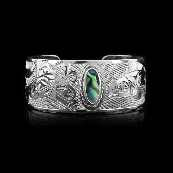 Sterling Silver Salmon Orca Cuff with Abalone