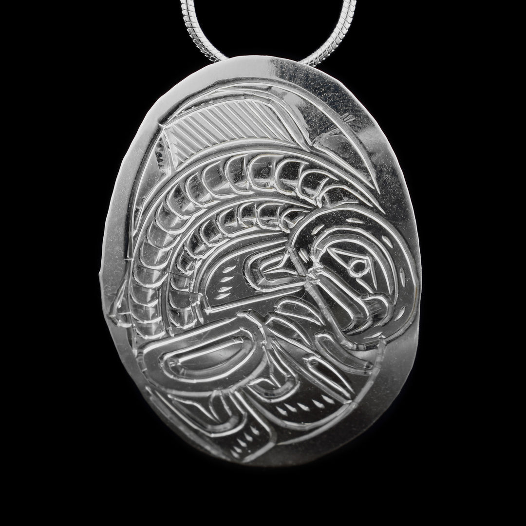 Sterling Silver Salmon Oval Pendant