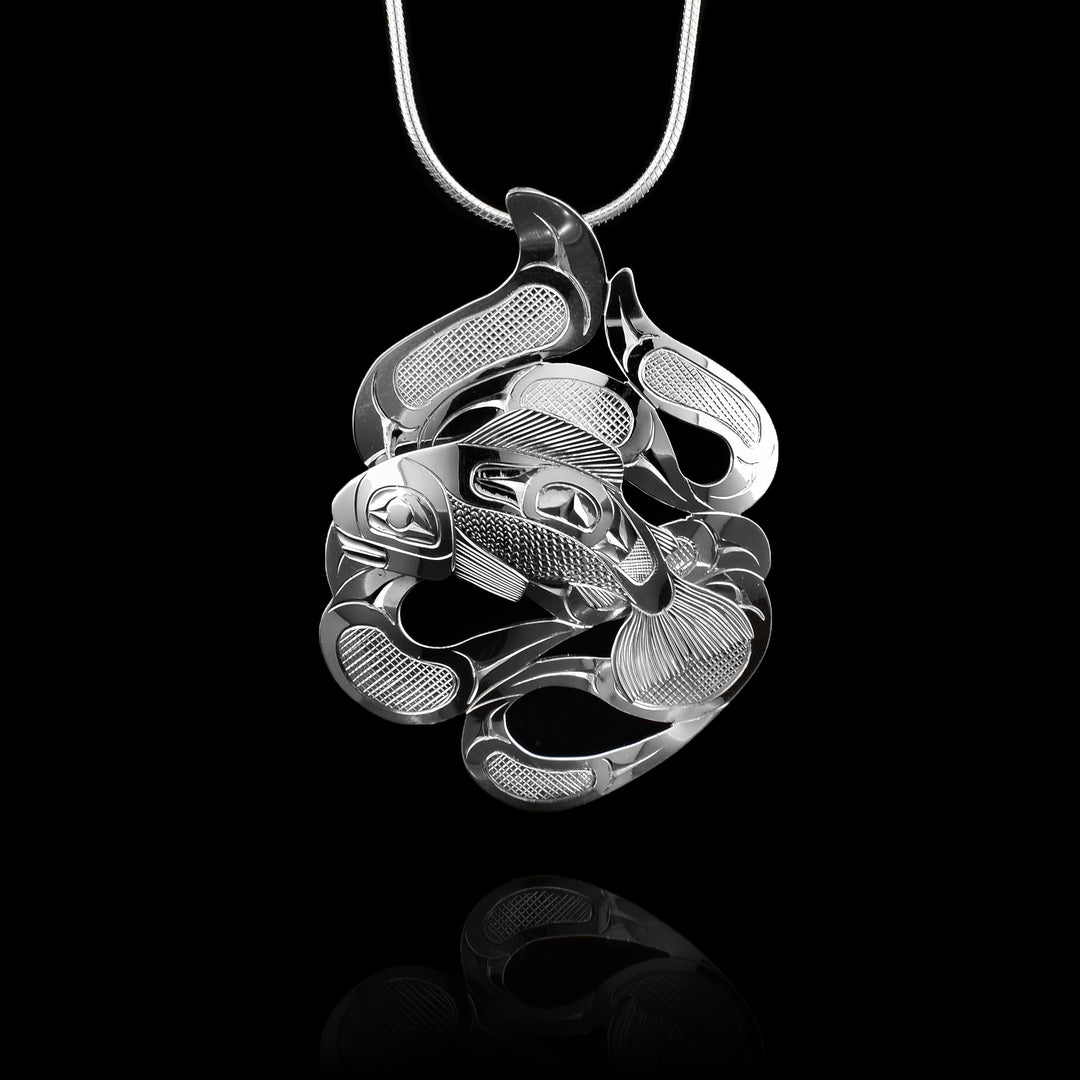 Sterling Silver Salmon Wave Pendant