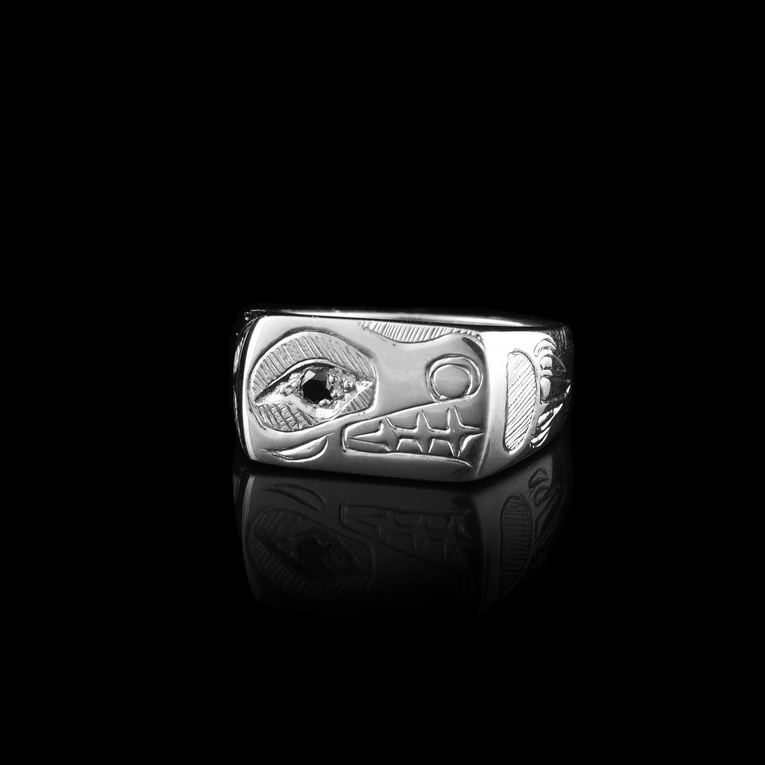 Sterling Silver Sapphire Wolf Signet Ring