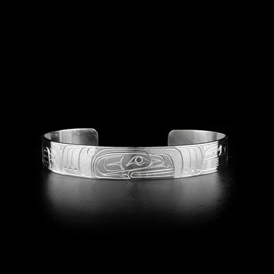 Sterling silver bear cuff bracelet. 0.38 inches wide. Meticulously hand-carved by Coast Salish artist Travis Henry.
