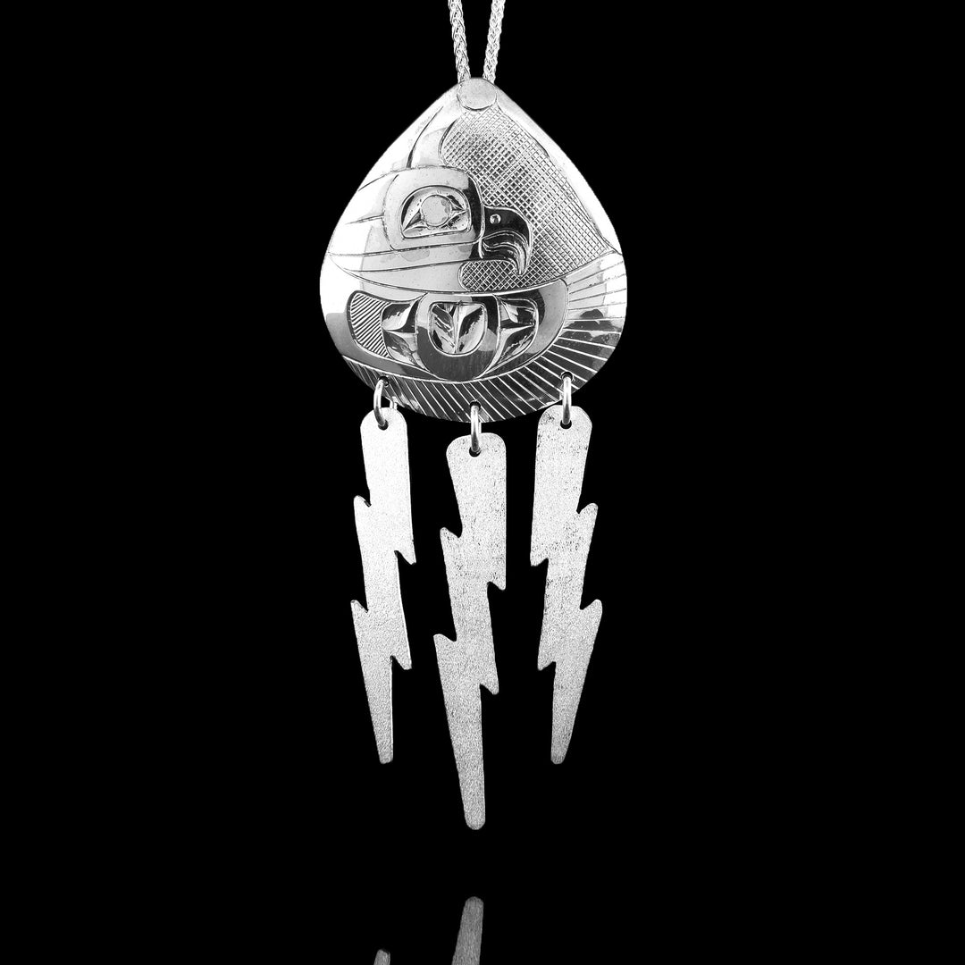 Sterling Silver Thunderbird with three dangling Lightning bolts Pendant