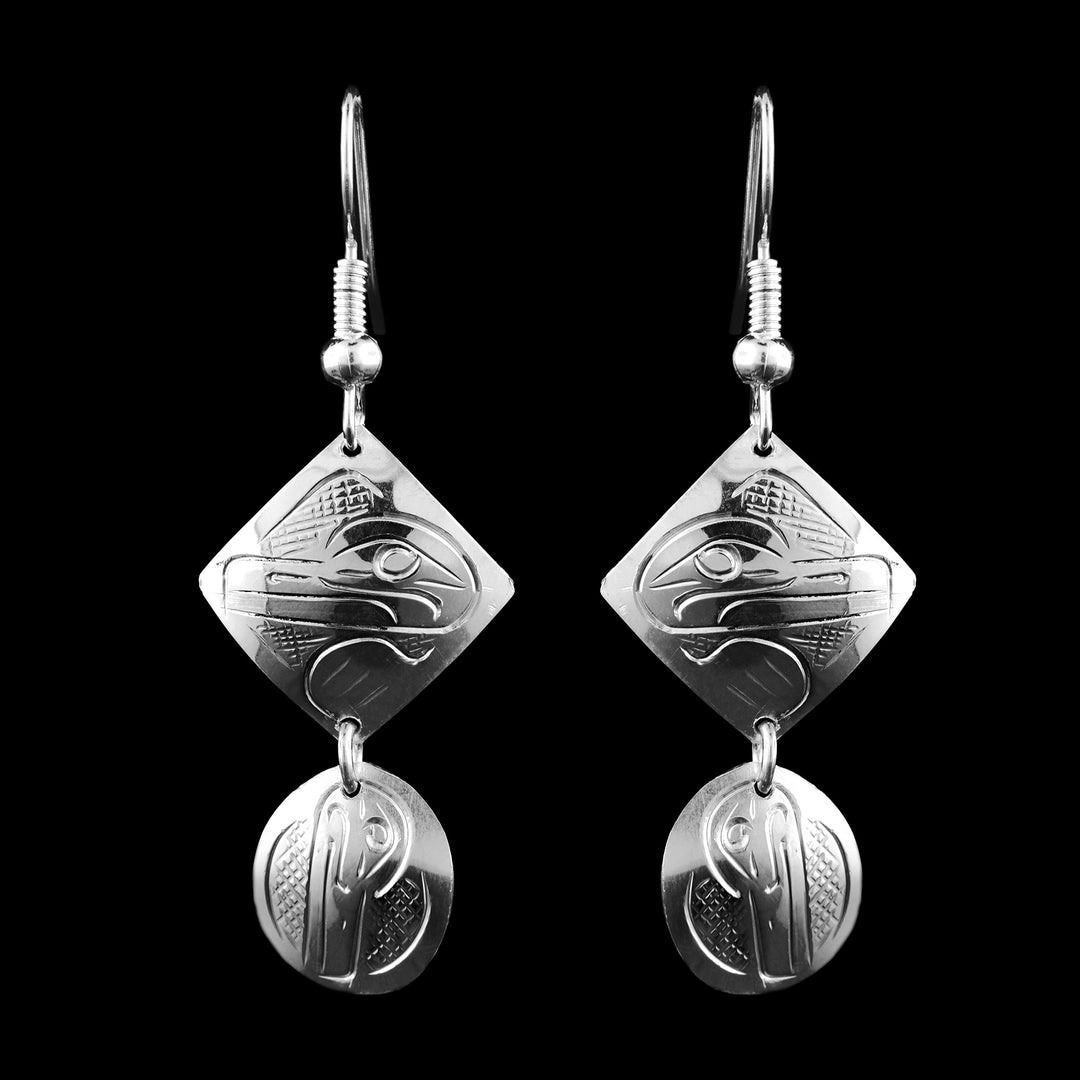 Sterling Silver Tiered Dangle Double Raven Earrings