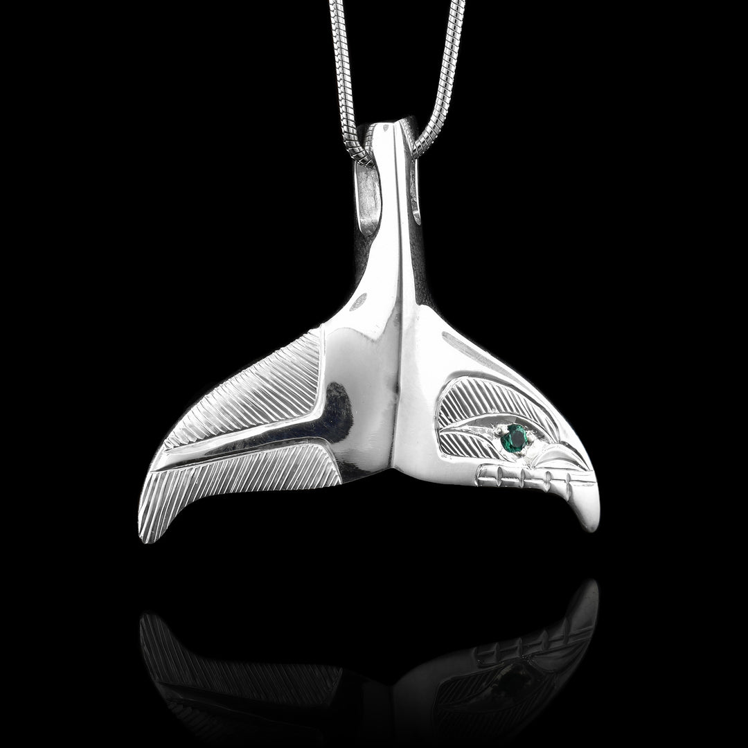Sterling Silver Whale Tail Pendant with Emerald