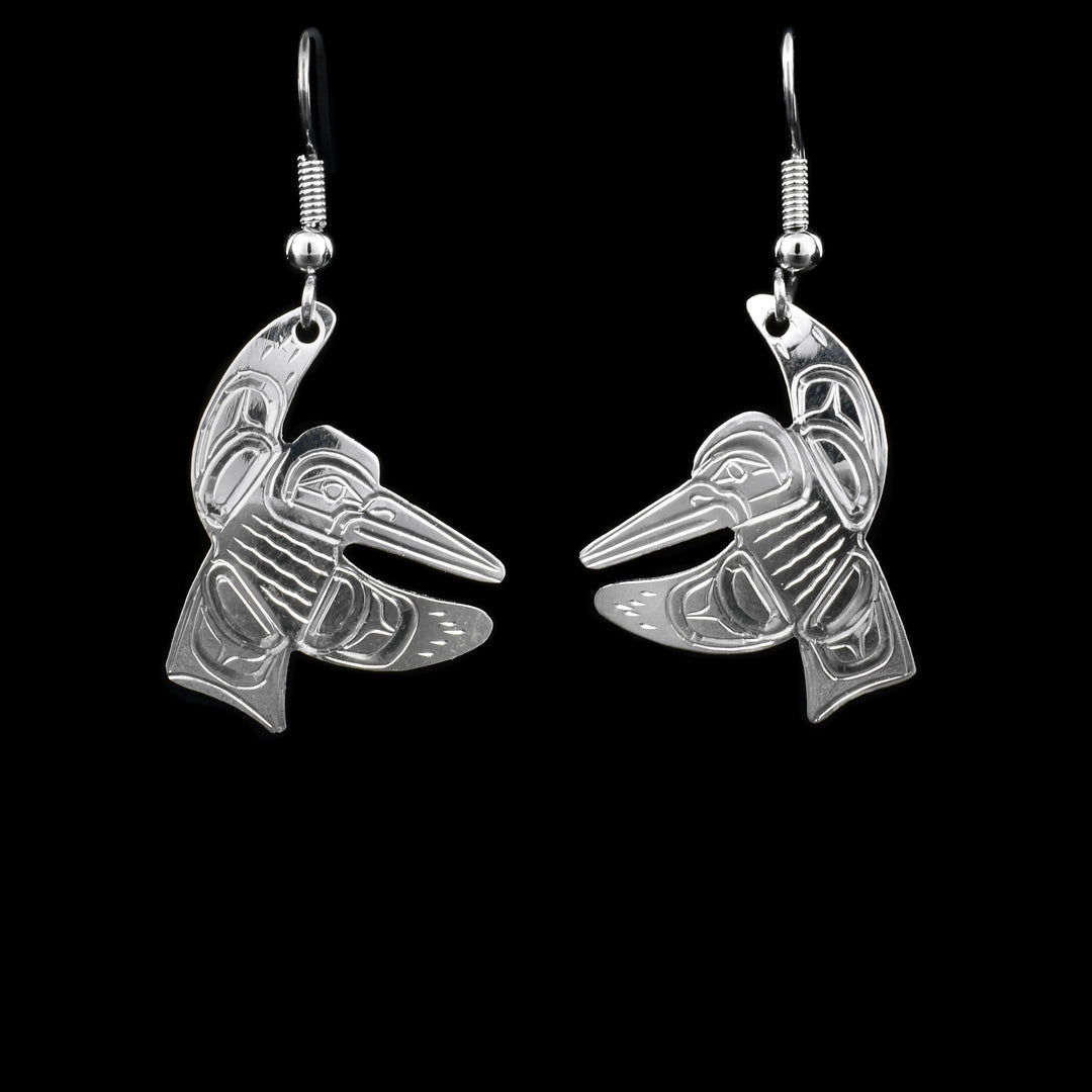 These sterling silver Hummingbird earrings have hooks. The hooks have Hummingbird shaped hangs attached to them. 