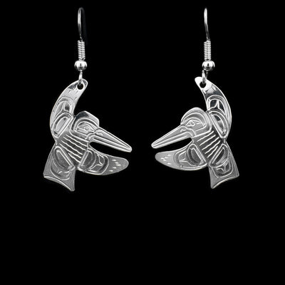 These sterling silver earrings have hooks. The hooks have Hummingbird shaped hangs attached to them. 