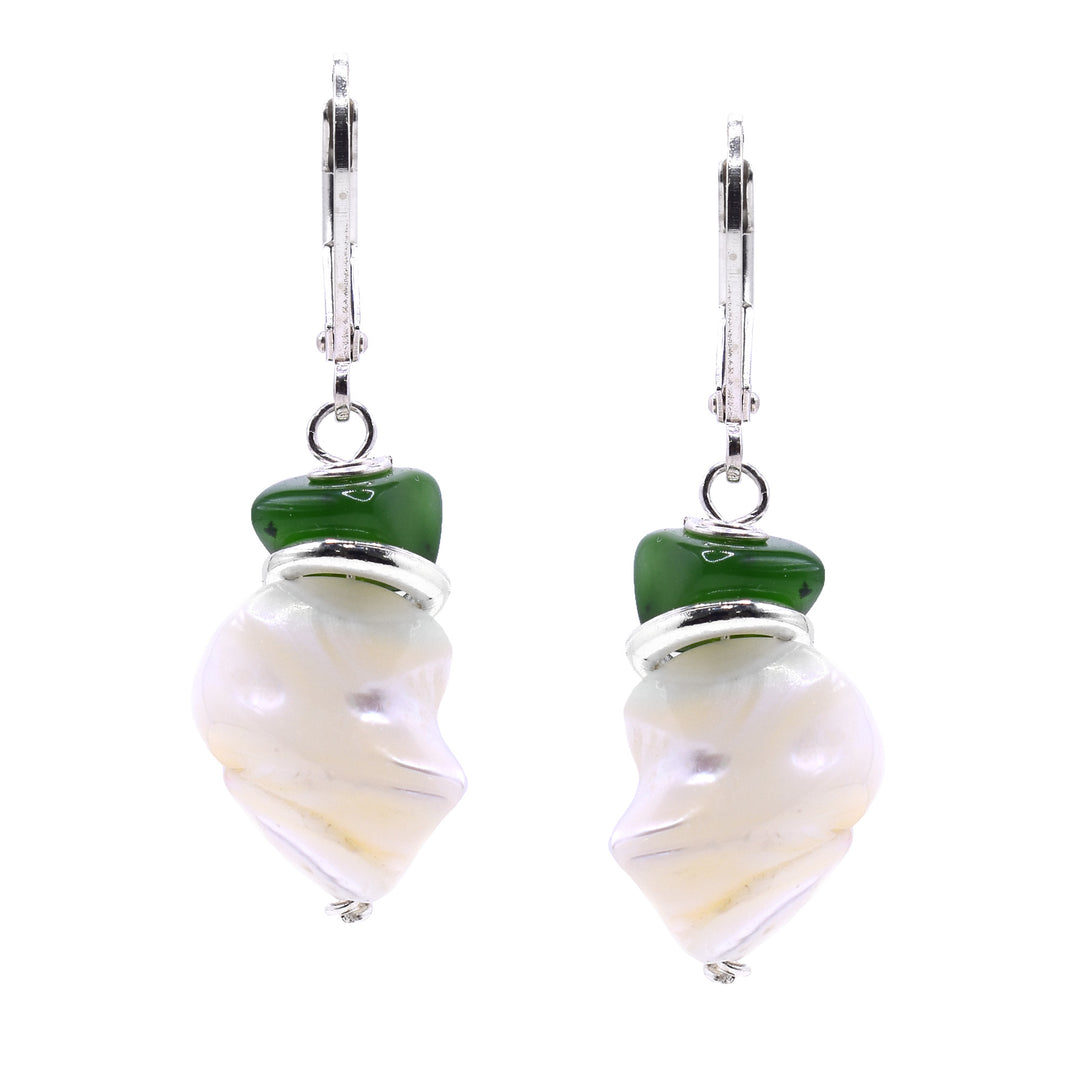Sterling Silver With BC Jade and Pearl Dangle Earrings