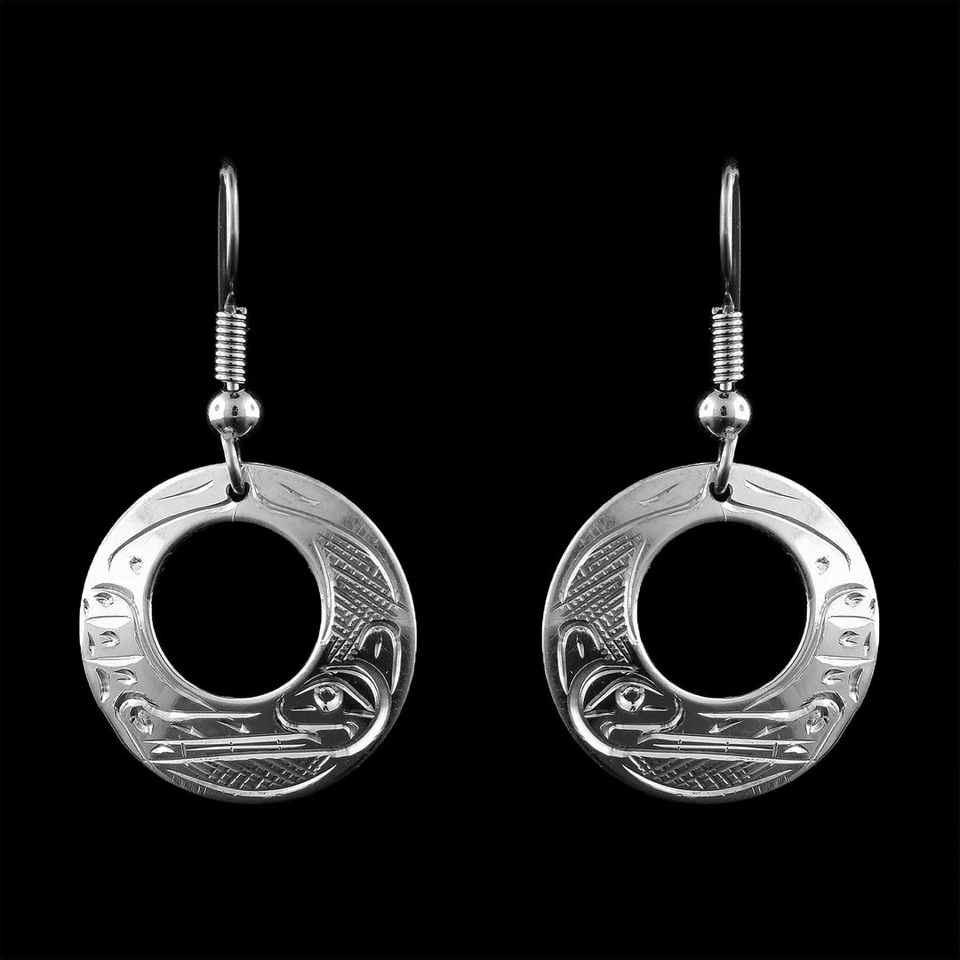 Sterling Silver Wolf Open Circle Earrings