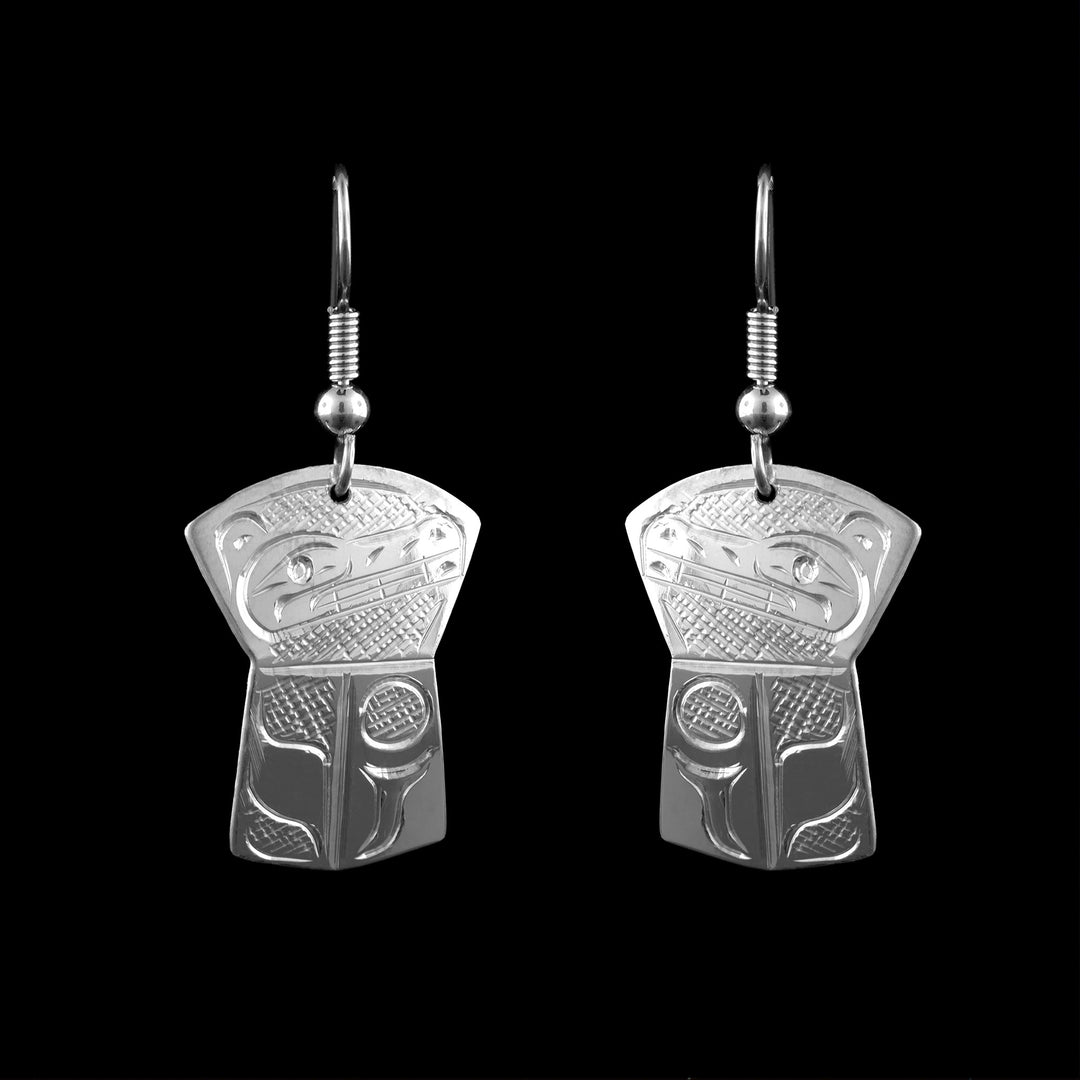 Sterling Silver Wolf Shield Earrings