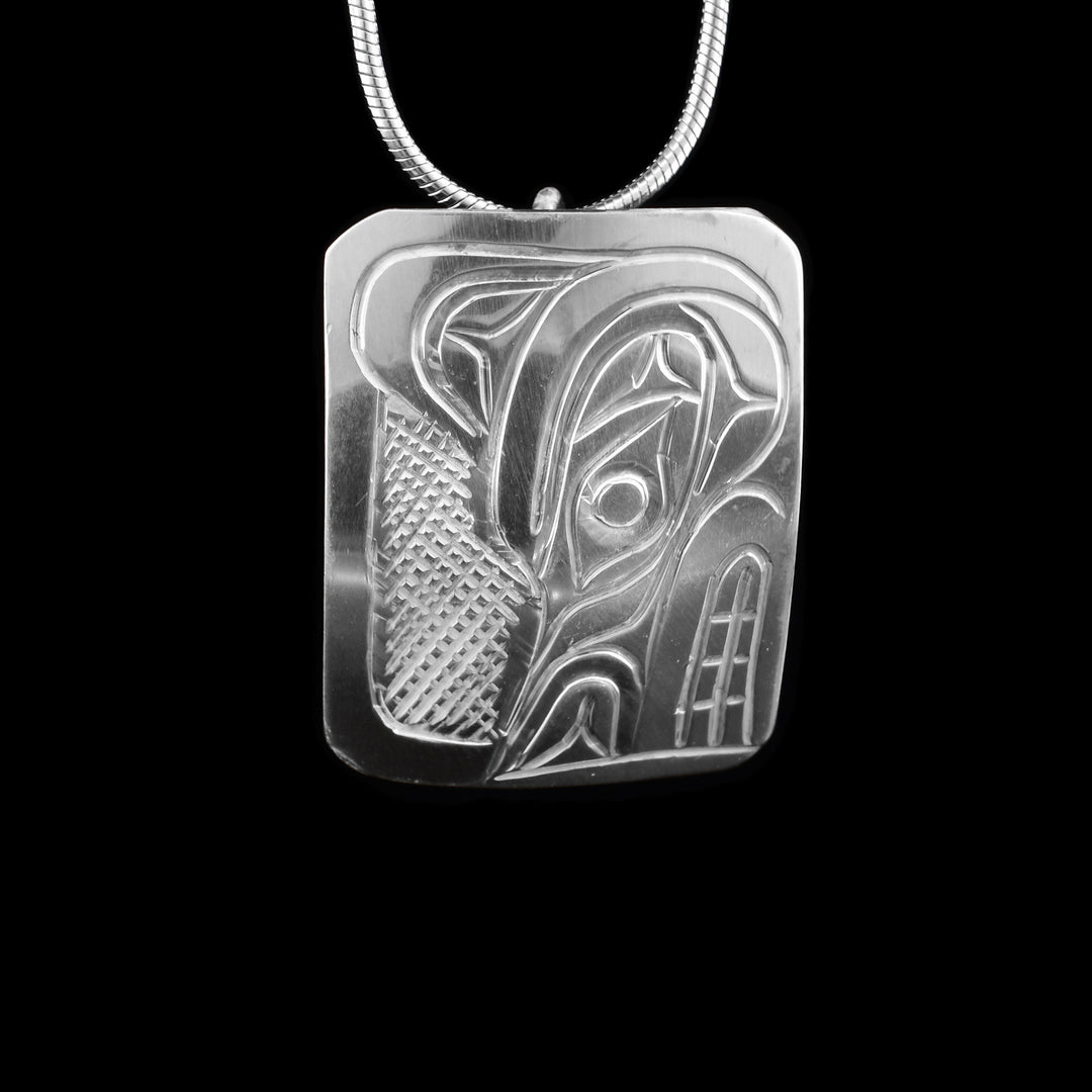 Sterling Silver Wolf Square Pendant