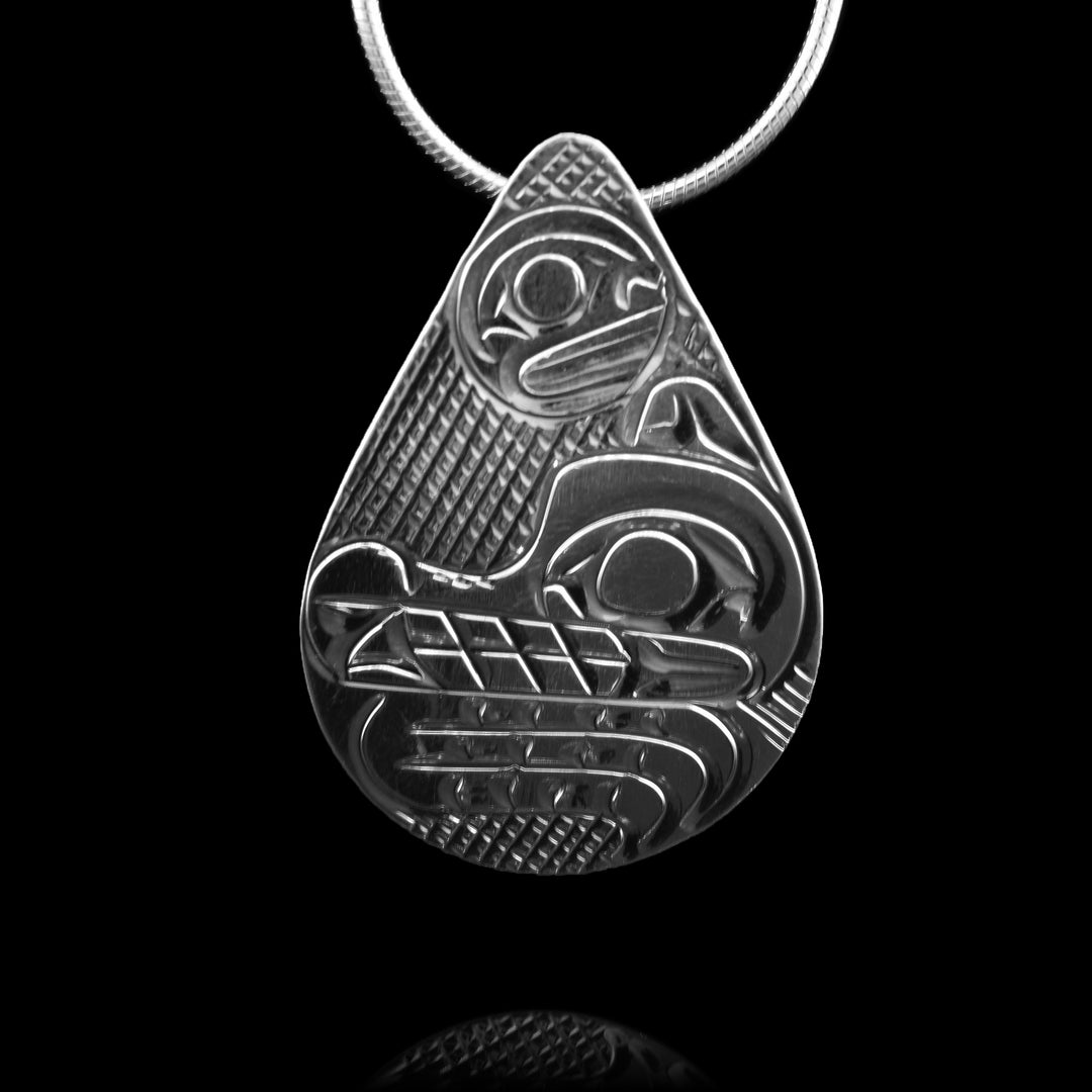 Sterling Silver Wolf Teardrop Pendant