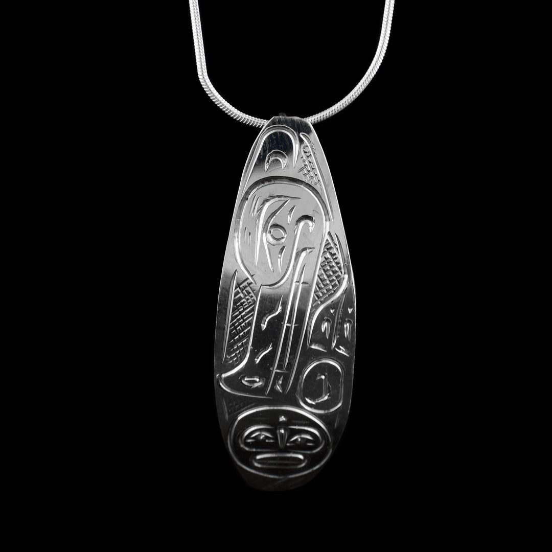 Sterling Silver Wolf and Moon Oval Pendant