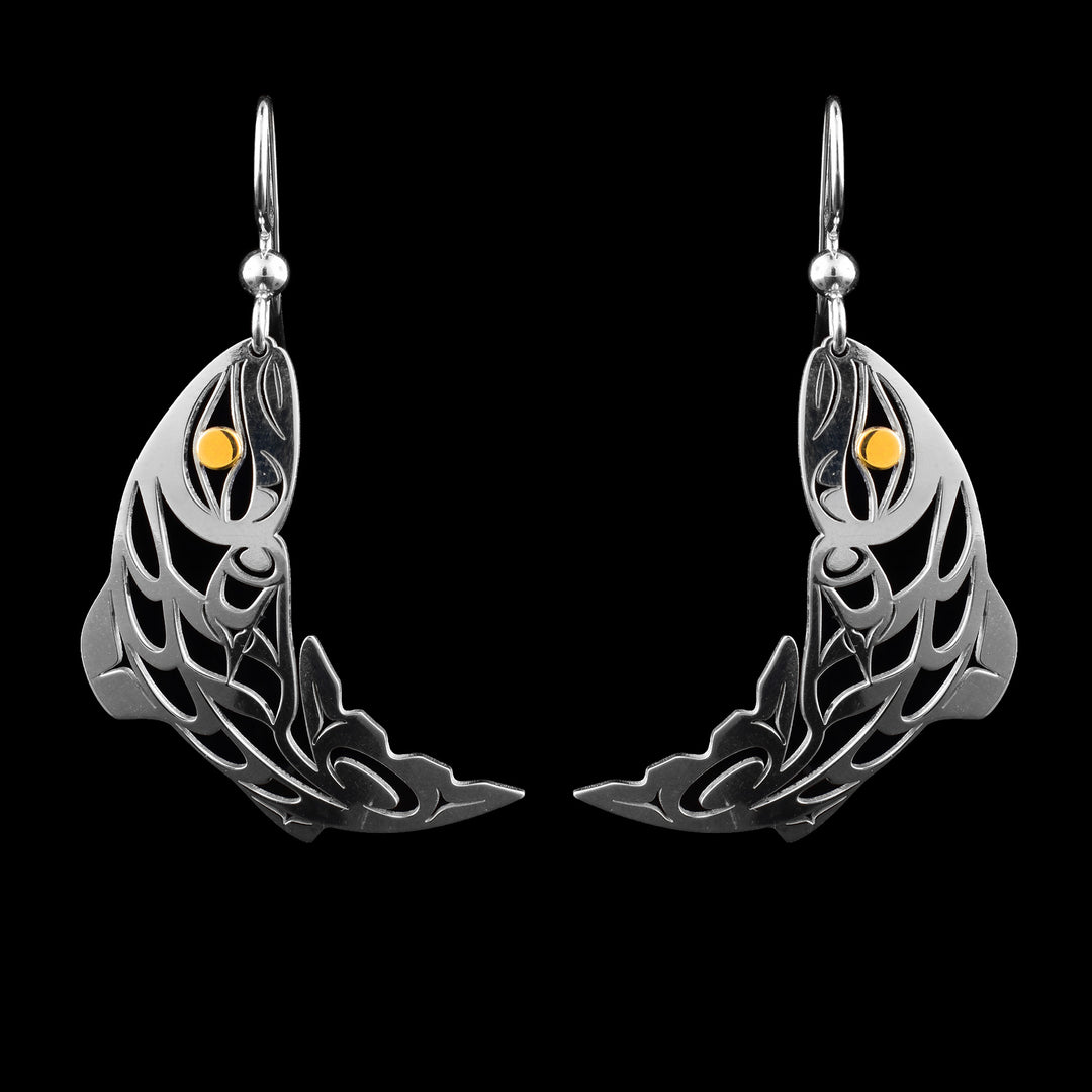 Sterling Silver and 14K Gold Salmon Earrings