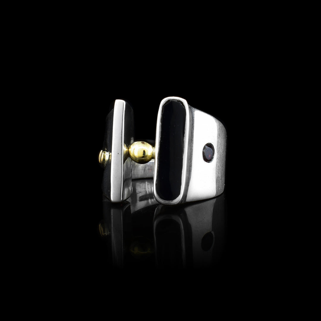 Sterling Silver and 14k Gold Plexi and Garnet Ring