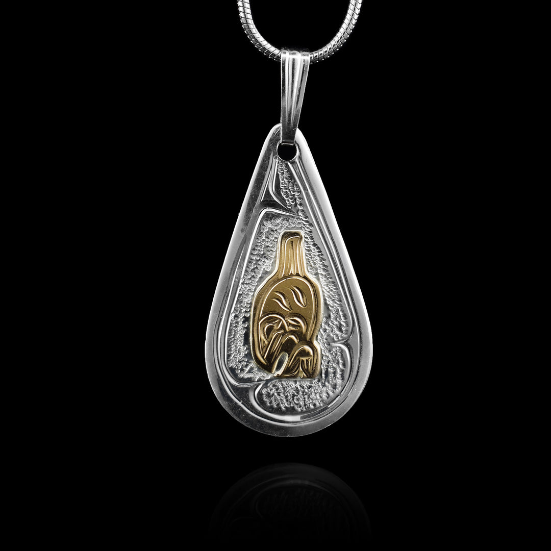 Sterling Silver and 14k Gold Teardrop Orca Pendant