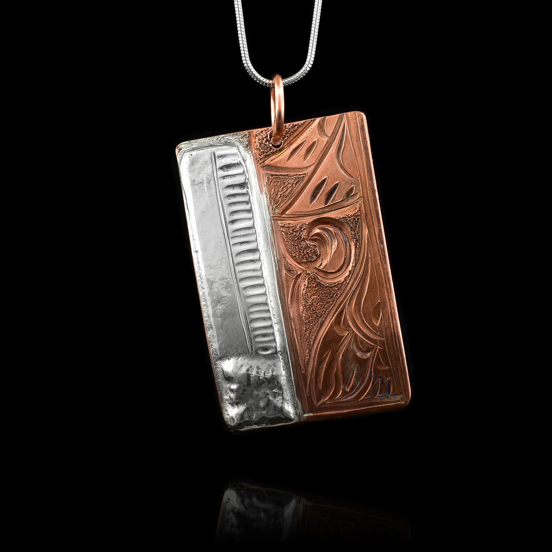 Sterling Silver and Copper Rectangular Flower Pendant
