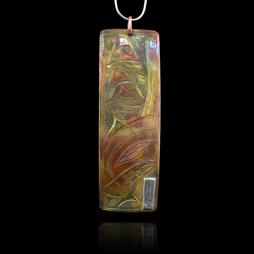 Sterling Silver and Copper Rectangular Orca Pendant