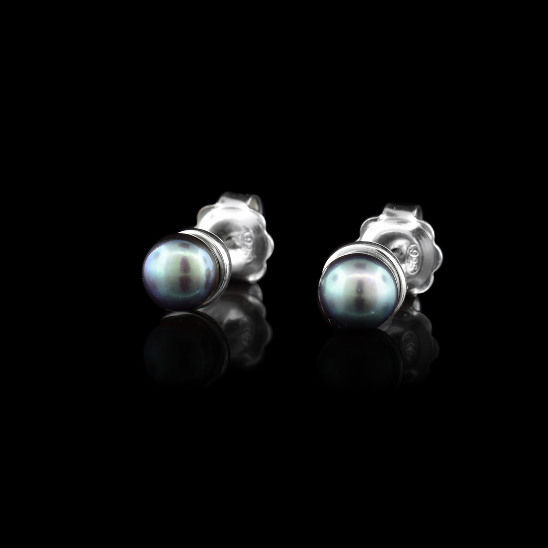 Sterling Silver and Dark Pearl Stud Earrings