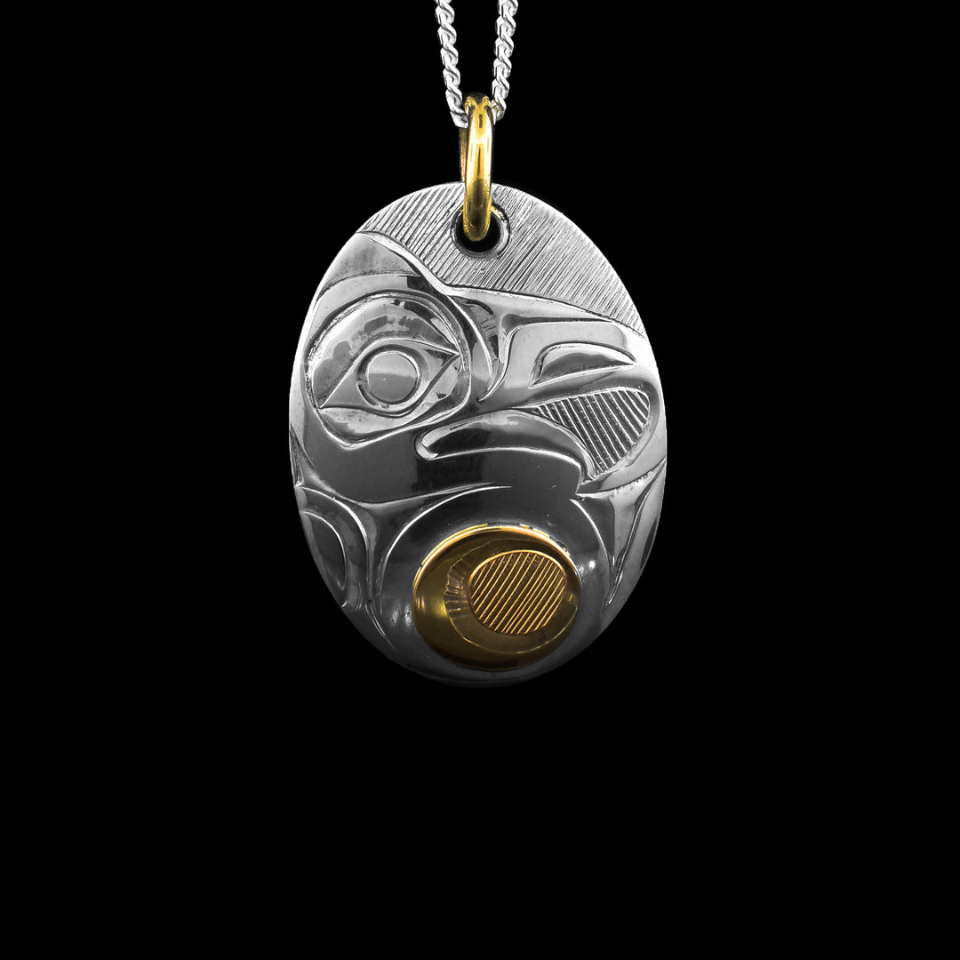 Sterling Silver and Gold Eagle Oval Pendant