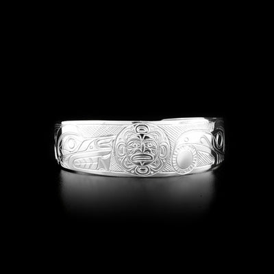 Front of bracelet features moon. Solid sterling silver. Hand-carved by Kwakwaka’wakw artist Don Lancaster.