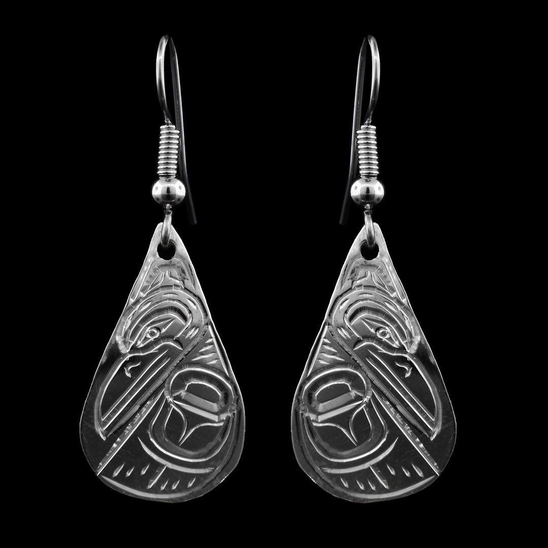 Teardrop Sterling Silver Raven Earrings