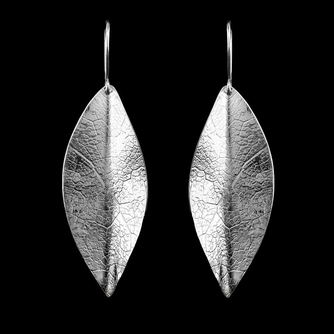 Textured Silver Leaf Drop Earrings, these larger leaves are the same size, texture and shape of a natural leaf.