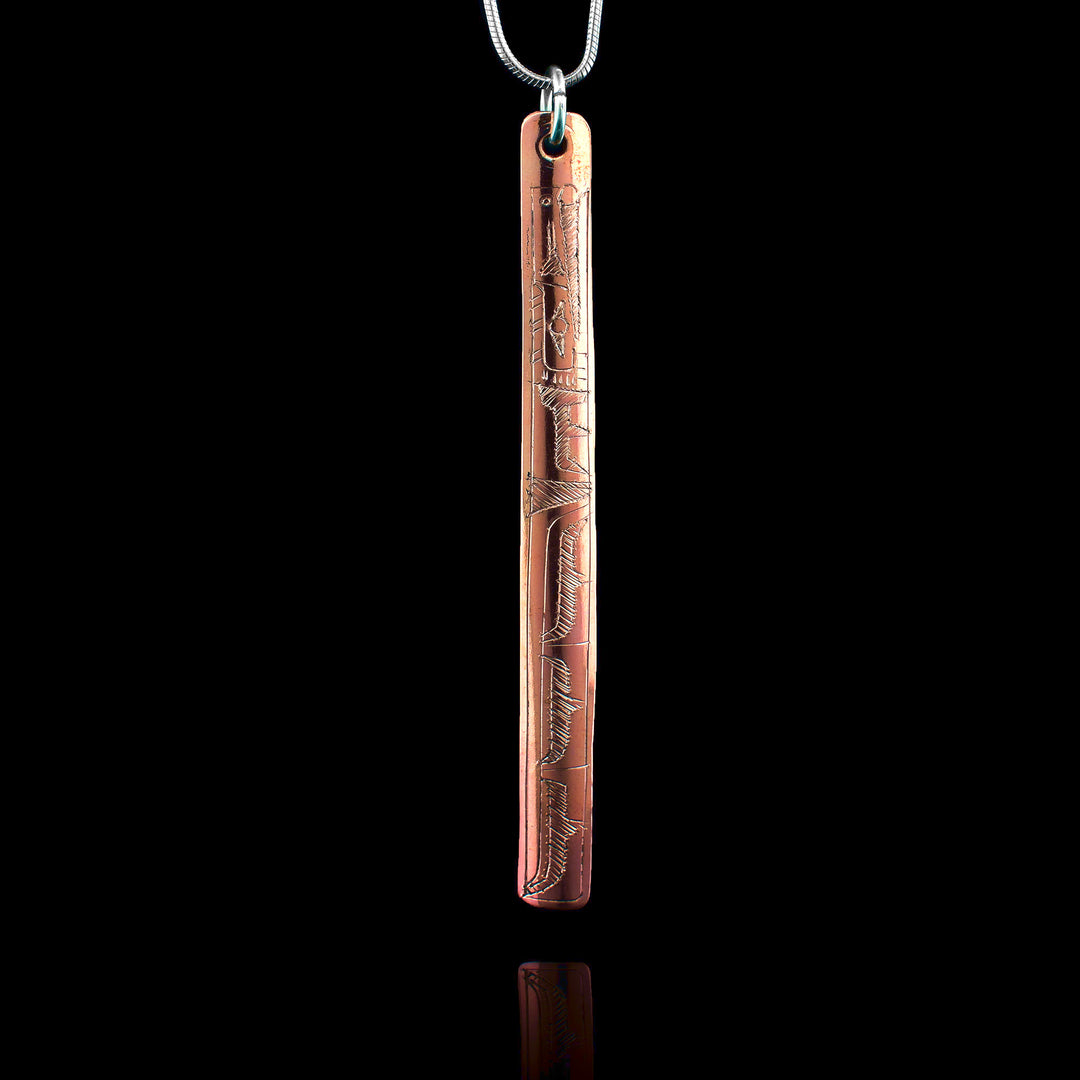 Thin Copper Raven Rectangular Pendant