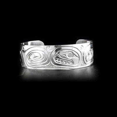 Sterling silver cuff bracelet featuring orca and eagle.