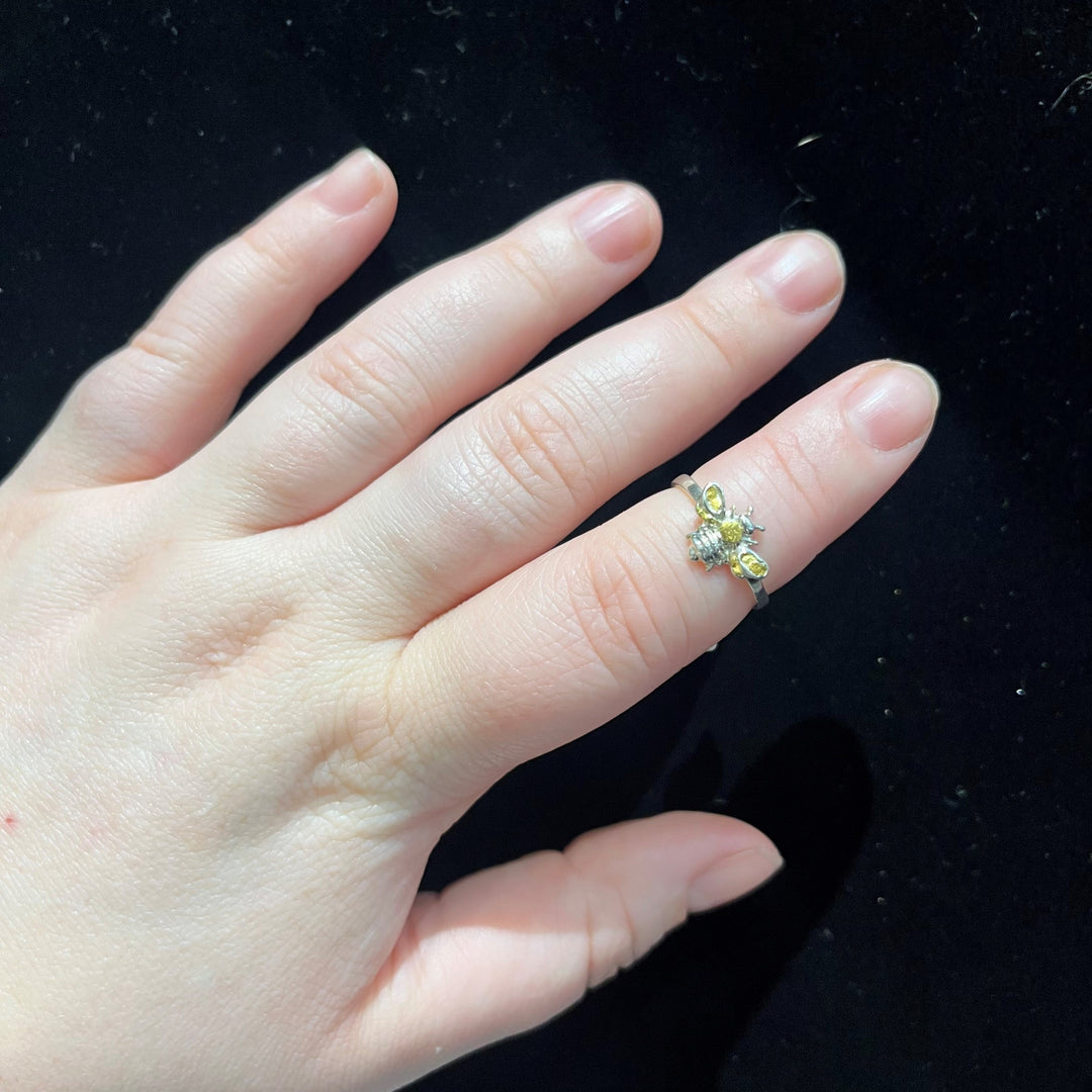 Silver and 22K Gold Nugget Mini Gold Bee Ring - Artina's Jewellery