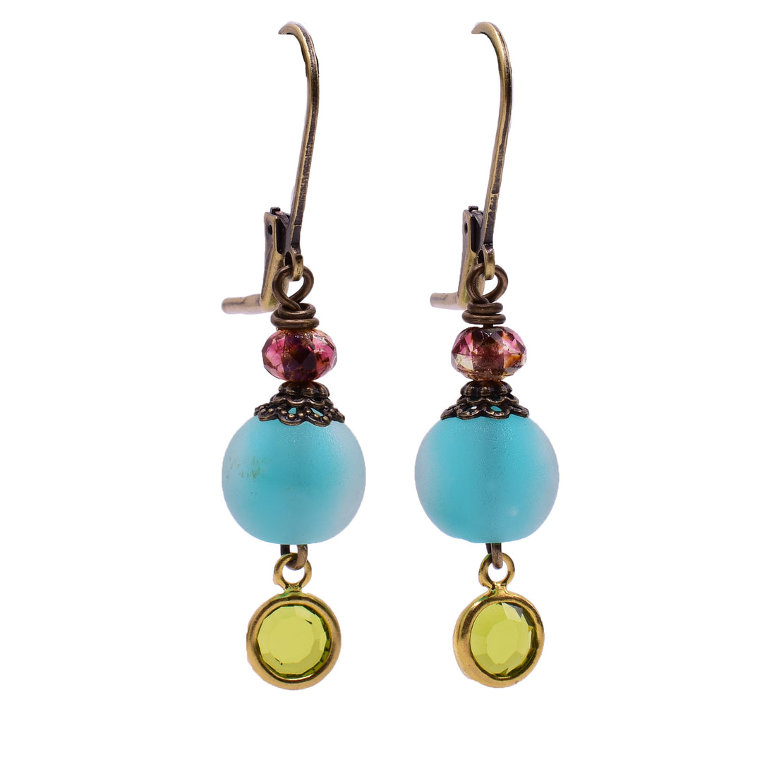 Gemstone Lampworked Glass Dangle Ball Earrings