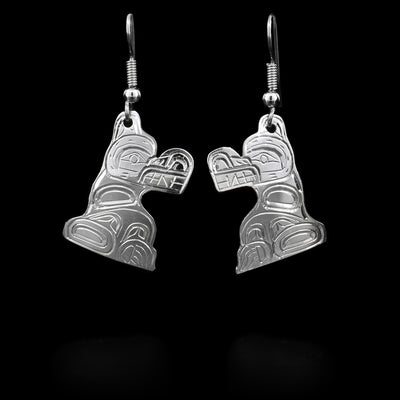 The earrings have hooks which have Bear-shaped hangs attached to them with a jumpring. The earrings are sterling silver.