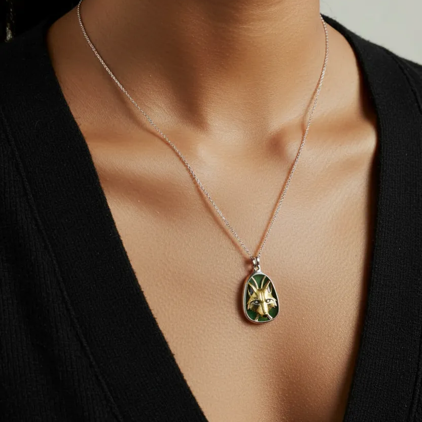 Silver & Gold Wolf Head Pendant - Artina's Jewellery